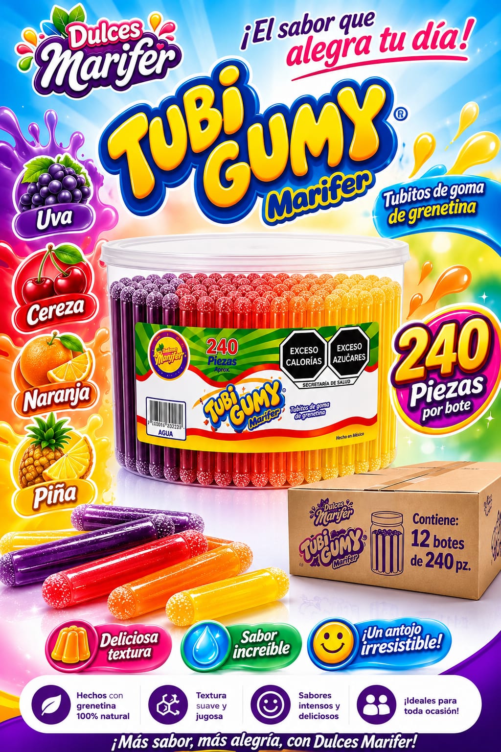 Tubi Gumy Bote — 240 piezas sabores de agua