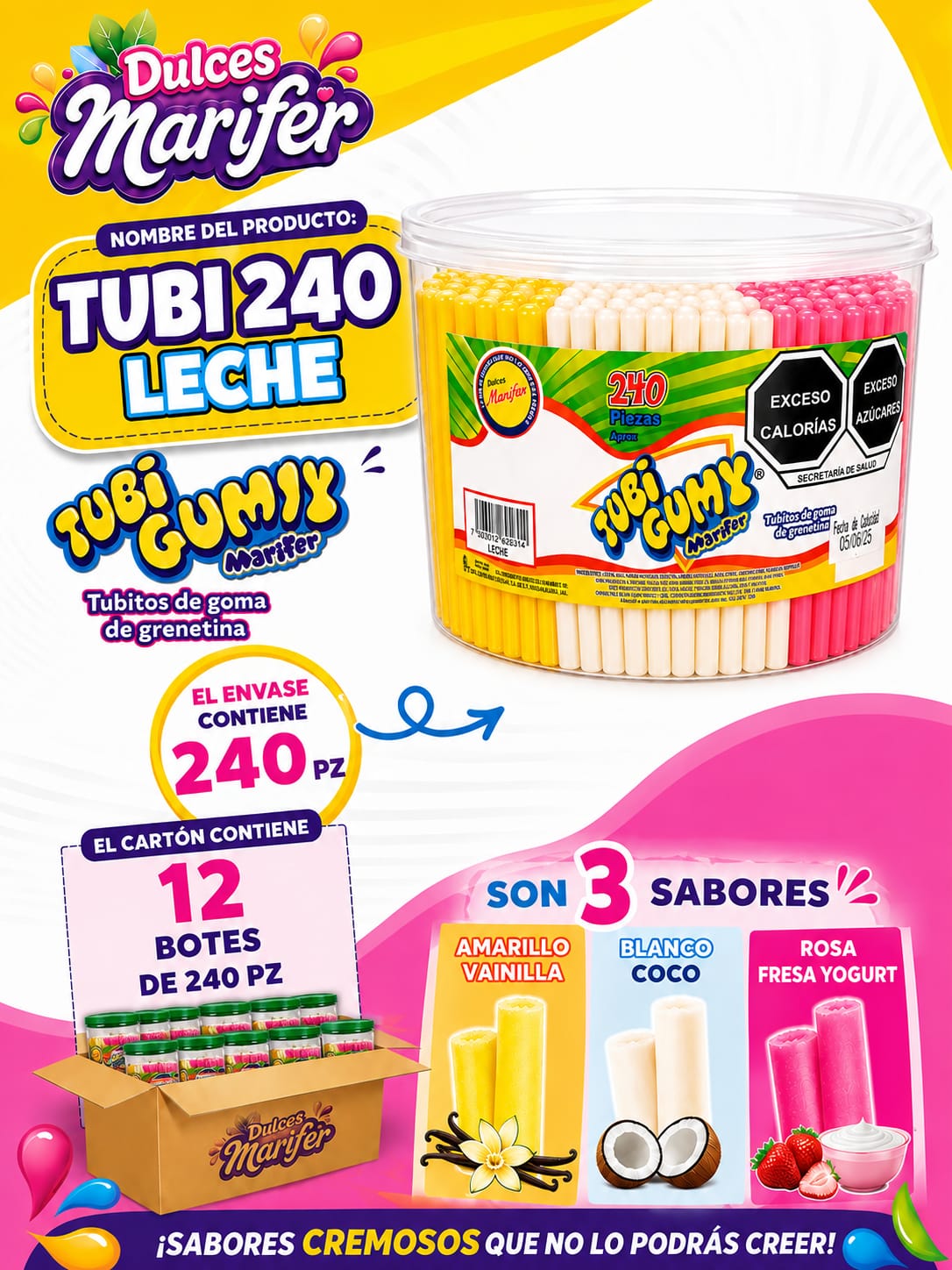 Tubi Gumy Leche Bolsa — 20 piezas sabores cremosos